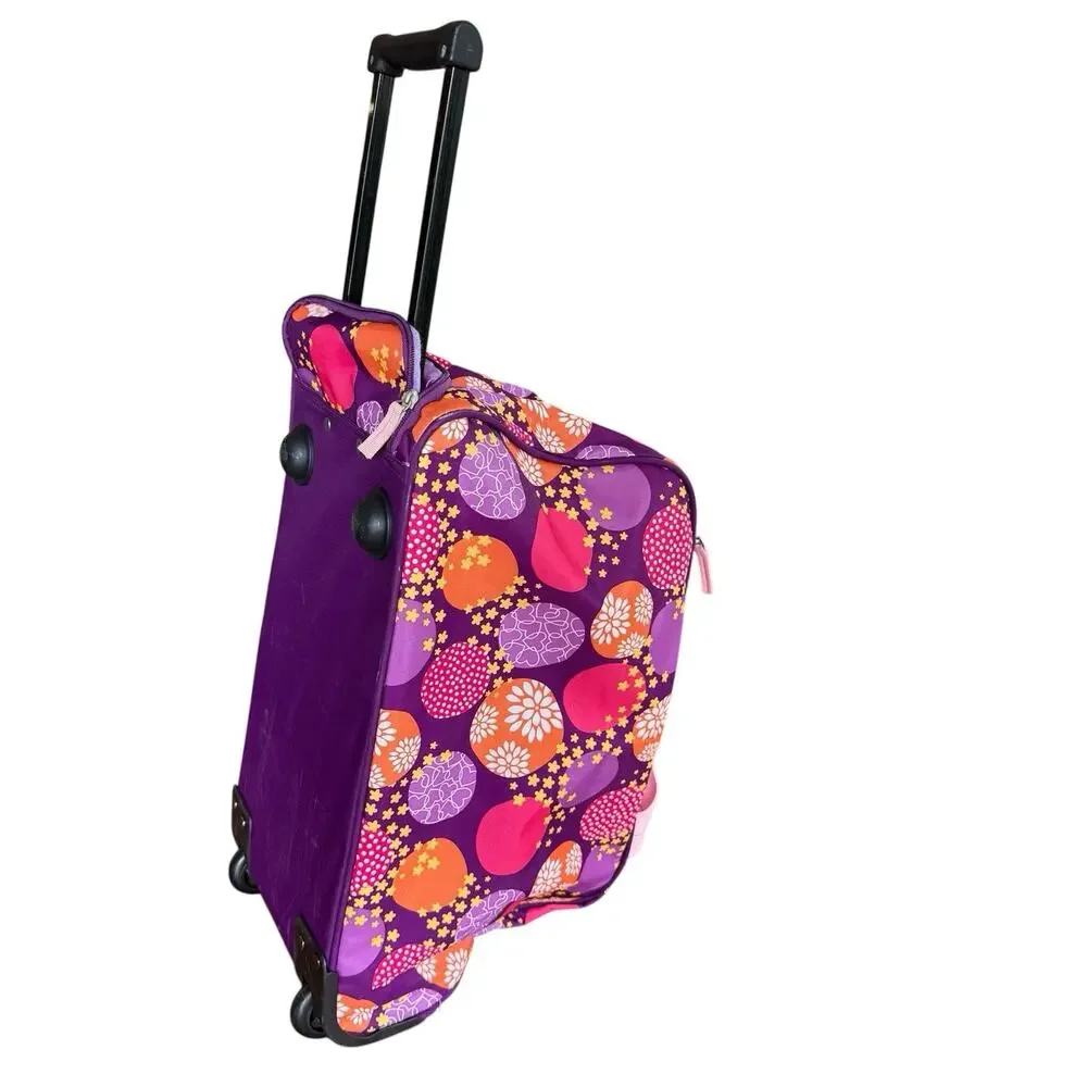 Embark‎ Rolling Duffle Bag Suitcase Wheels Extending Handle Pink Purple Dot Star